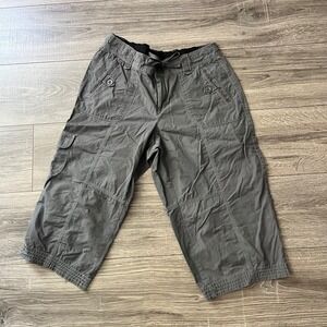 SB Active Womens Charcoal Gray Cotton Cargo Capri Pants Petite Medium Drawstring